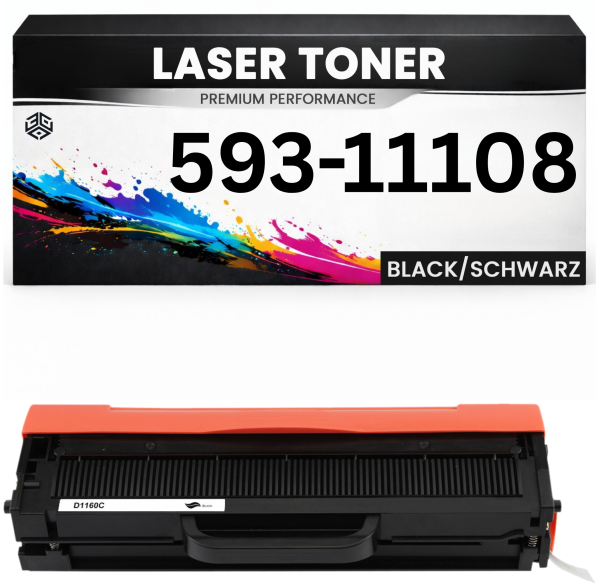Toner 593-11108 für Dell kompatibel Schwarz 59311108 wie Original Tonerkartusche für Dell B1160, B1160w, B1165nfw, B1163W