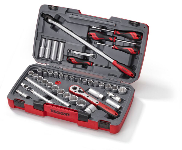 Teng Tools MECCA PRO 1/2"-Steckschlüssel- & Werkzeug-Set, mm/AF, 44 Teile – T1244